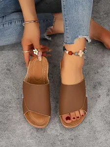 Summer Mom Shoes Soft Sole Anti-Slip Sandals, Comfortable Slope Heel Fashion One-Piece Slippers, Elderly Summer Footwear