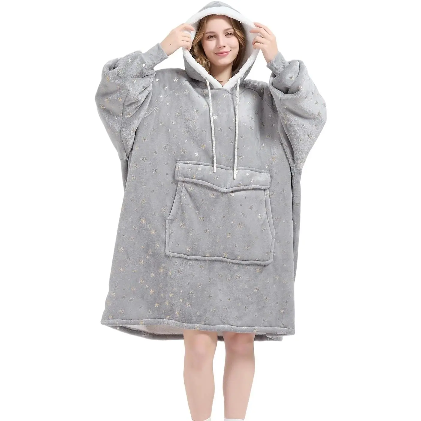 Wearable Blanket Hoodie for Women, Comfy Sherpa Sweatshirt Blanket as Birthday Christmas Gifts,  Pullover Jacket Blanket Hoodie for Adult ( Foil , Adult)