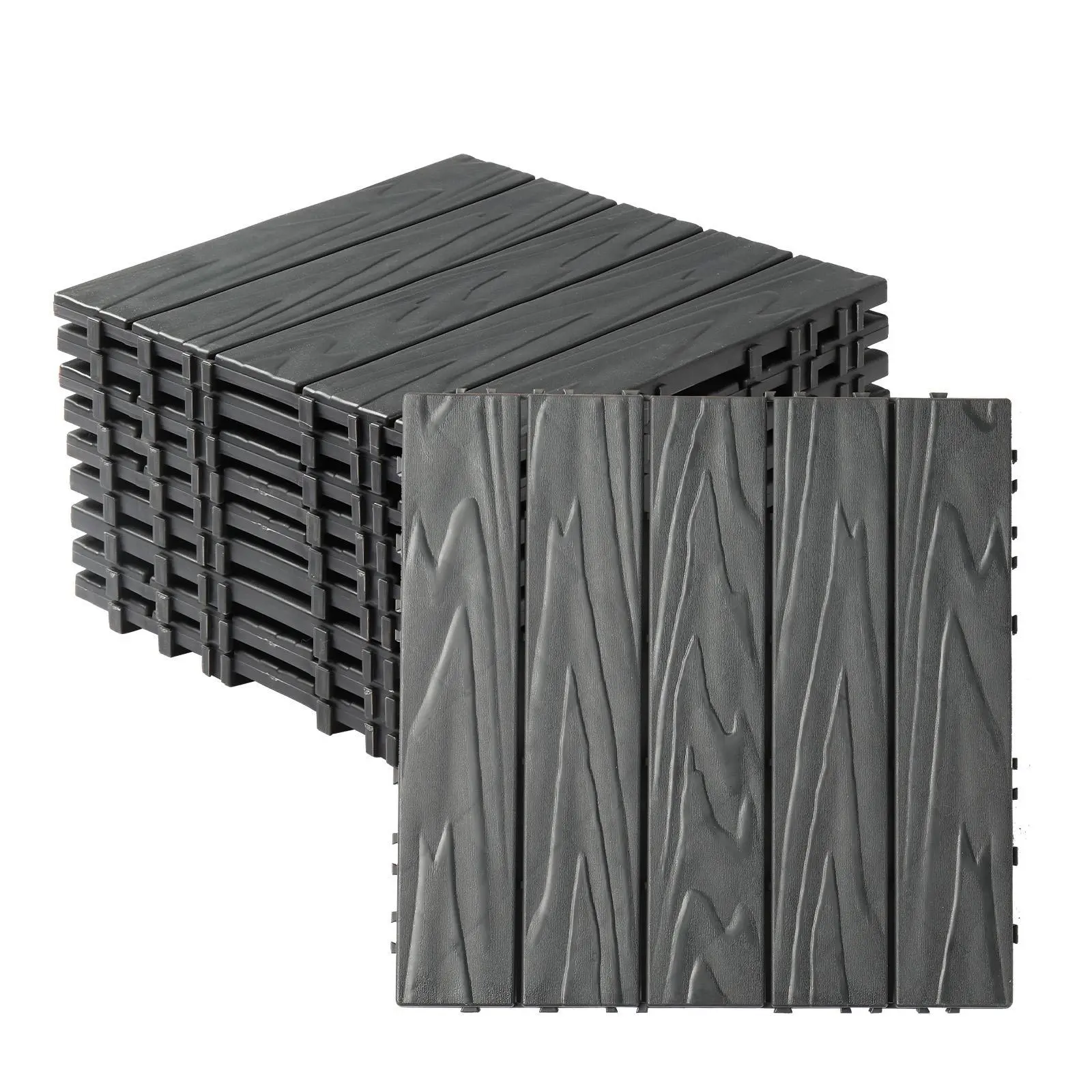 Outvita 1 ft. x 1 ft. Plastic Composite Deck Tile in Gray Brown (27 per Case) Summervibes