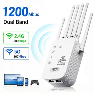 WiFi Range Extender, 1200Mbps Dual Band Signal Booster 2.4GHz/5GHz, High Speed WiFi Repeater with Ethernet Port, Covers Up to 12000 Sq.Ft and Supports 100 Devices for Home, Office & Gaming Rooms