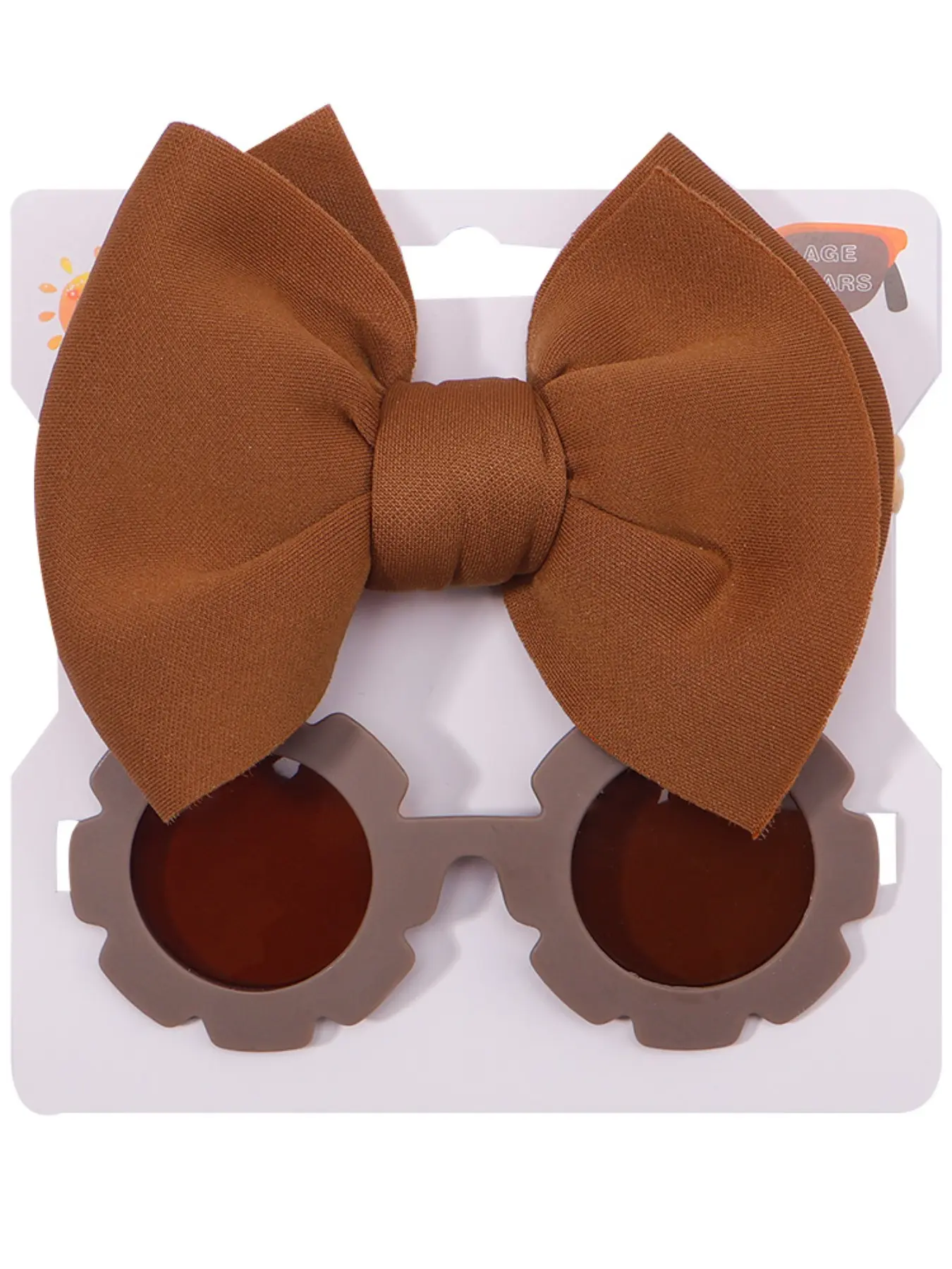 Brown Color Headband Sunglasses Set, Cute Plain Design, All-Season Sun Protection, Air Layer Butterfly Knot, Textile Coating