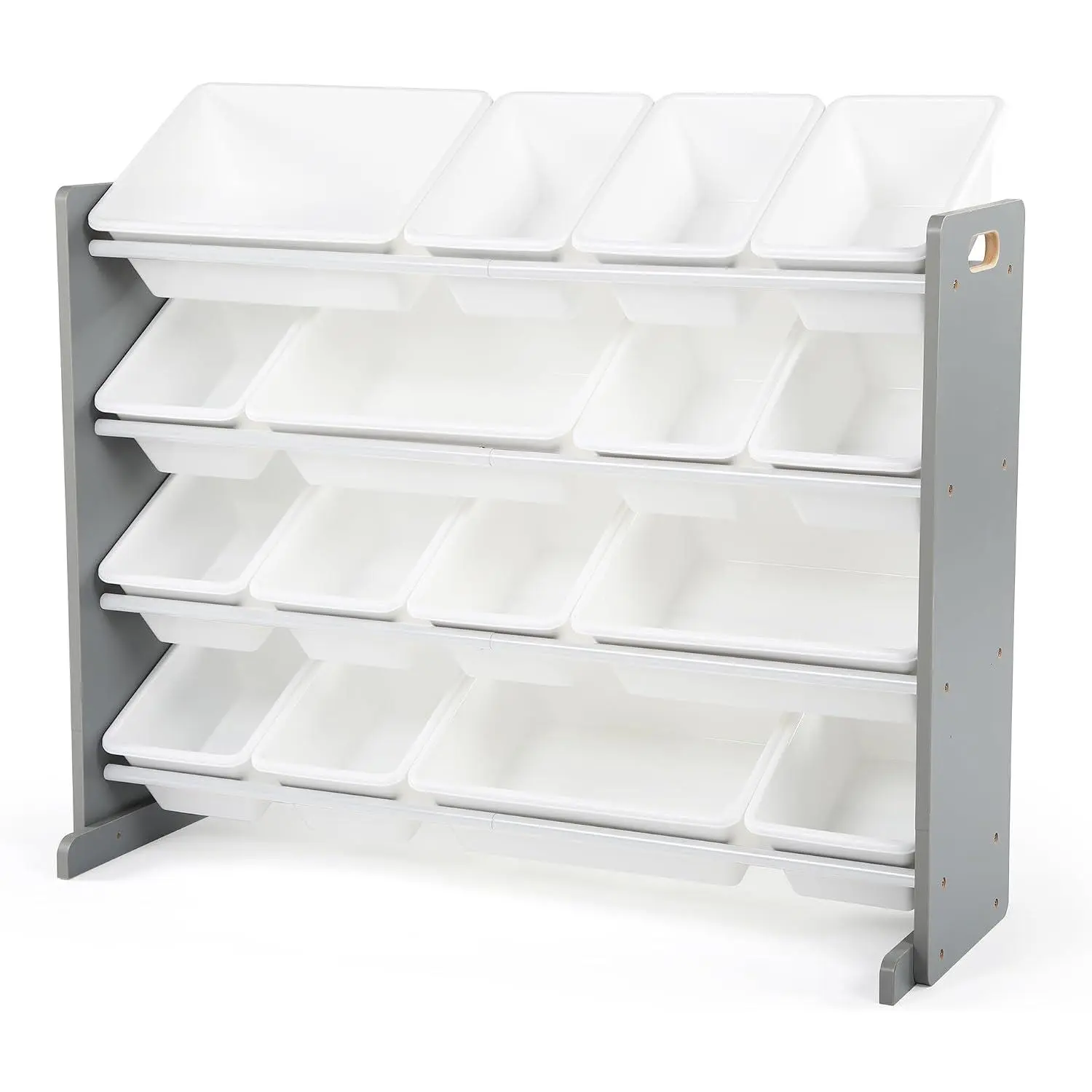 Toy Storage Organizer with 16 Removable Storage Bins for Kids Playroom, 4-Tier Toddler Toy Organization and Storage, Grey/White