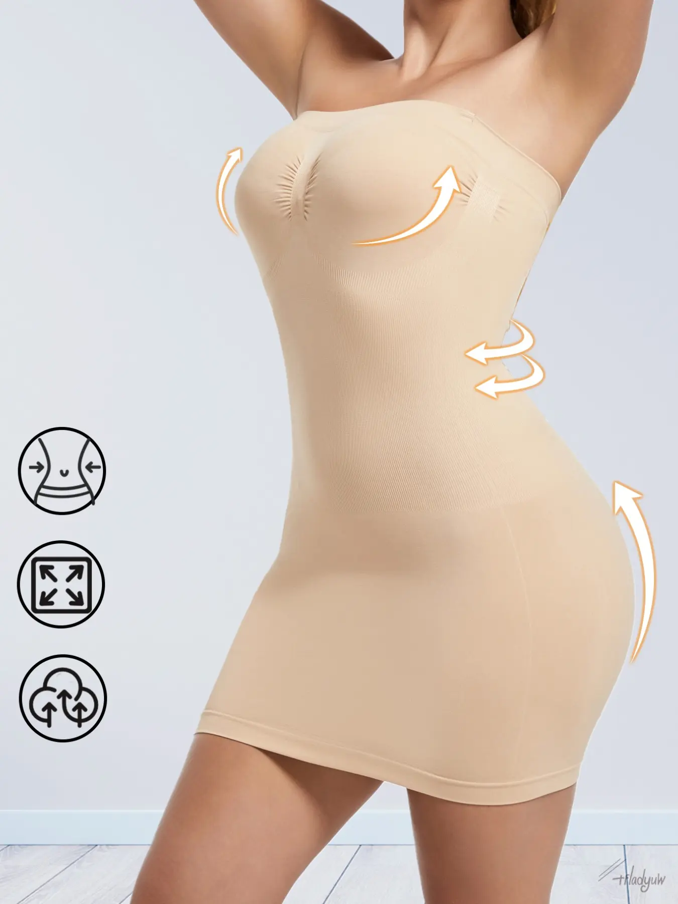 Seamless Slimming Bodycon Shaping Slip Dress, Removable Shoulder Straps, Midsection Compression, Soft Breathable Fabric, Invisible Shapewear