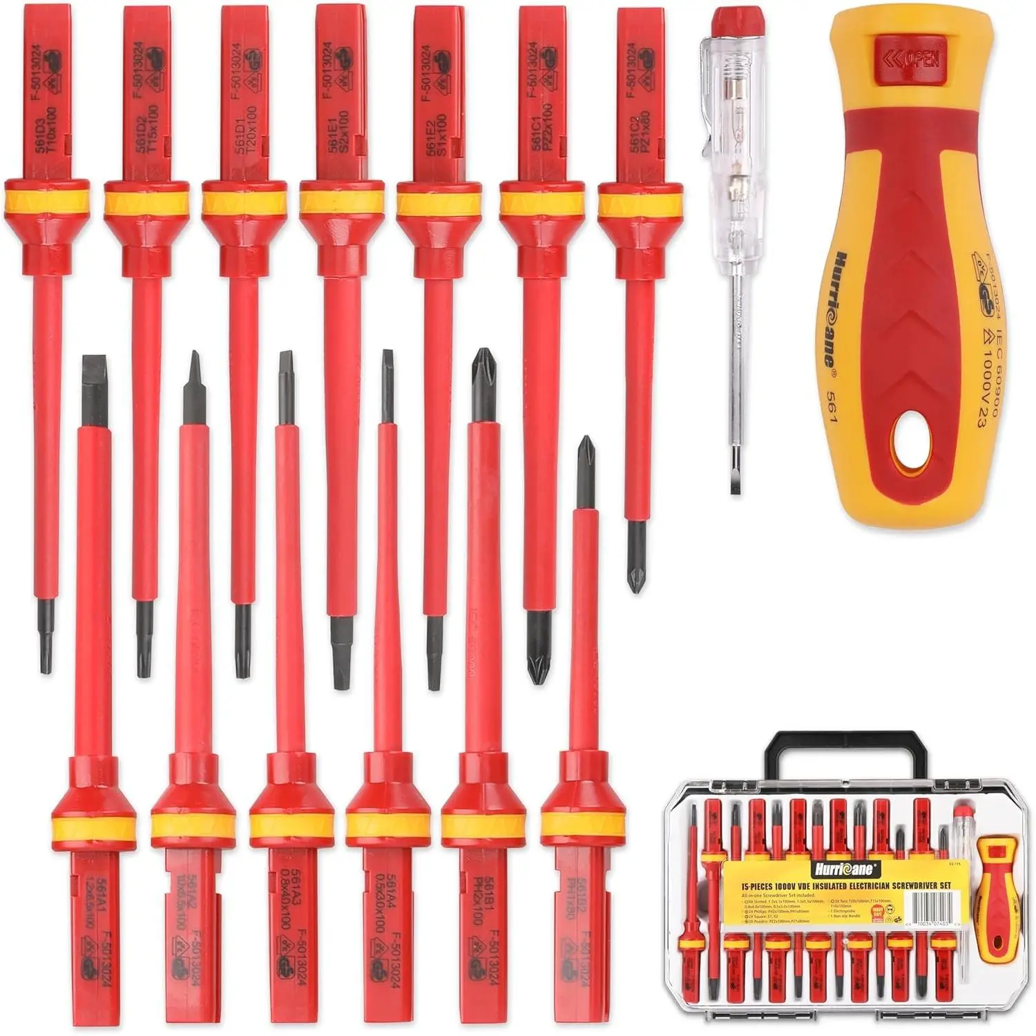 1000V Screwdriver Set, 15 Piecse Electrician Screwdriver Set, CR-V Tips, Square(Robertson) Slotted Pozi Torx Electrician Tool Kit