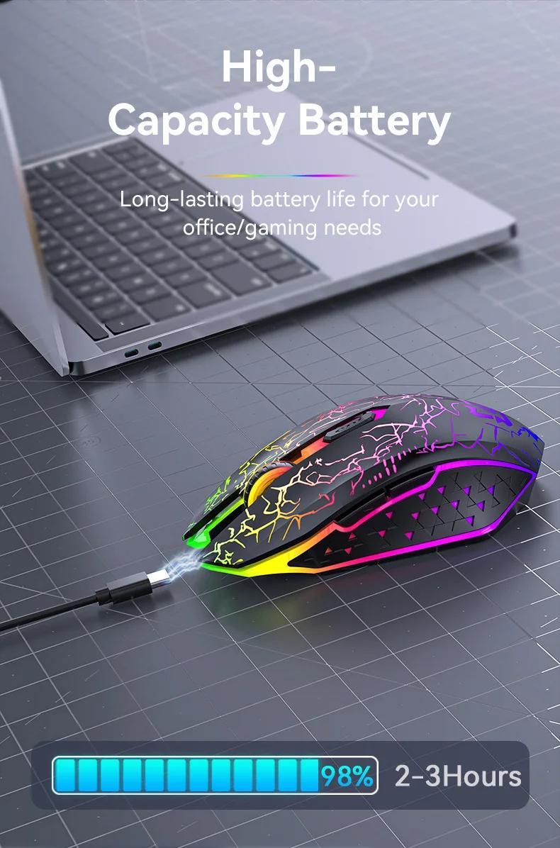 RGB Wireless Gaming Mouse Bluetooth 5.2 & 2.4G Dual Mode, Silent Click 6 Buttons, Rechargeable LED Mouse for Laptop, MacBook, PC, Tablet