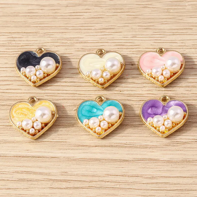 11pcs Romantic Alloy Metal Oil Drip Pearls Love Theme Jewelry Set - Love Charms & Pendants for Earrings, Necklace, Keychain Additions, Romantic Gift Multiple Pieces Accessory, Pearl Accents