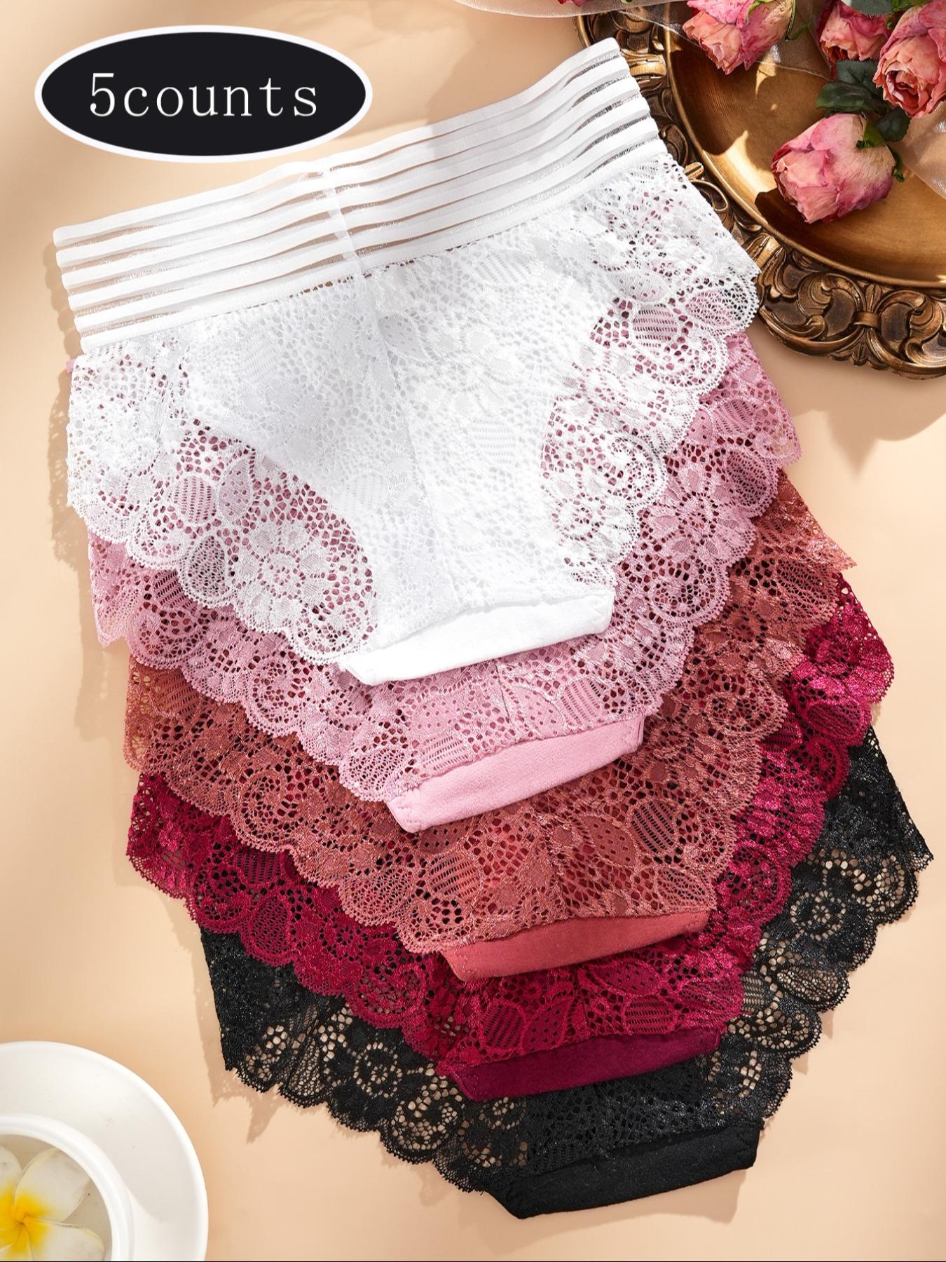 5-Pack Women's Sexy Lace Multicolor Triangle Panties, Underwear, Comfortable, Breathable and Fitted, Perfect for Dating and Travel, Fashion Panties