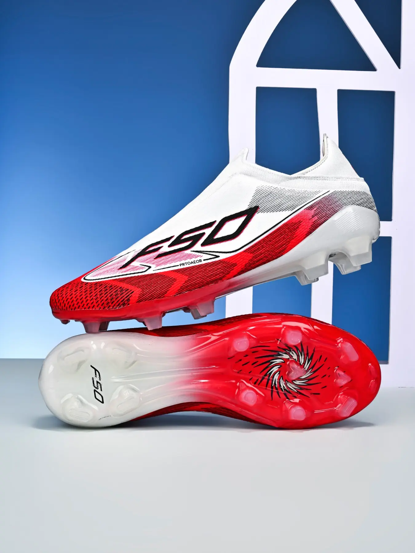 Unisex White-Blue Versatile Gradient Contrast Soccer Shoes: Light Trendy Competitive Style, Laceless Design, Gradient Texture, Durable Sole. Ideal for soccer games/trendy styling/campus socializing Soccer Boots