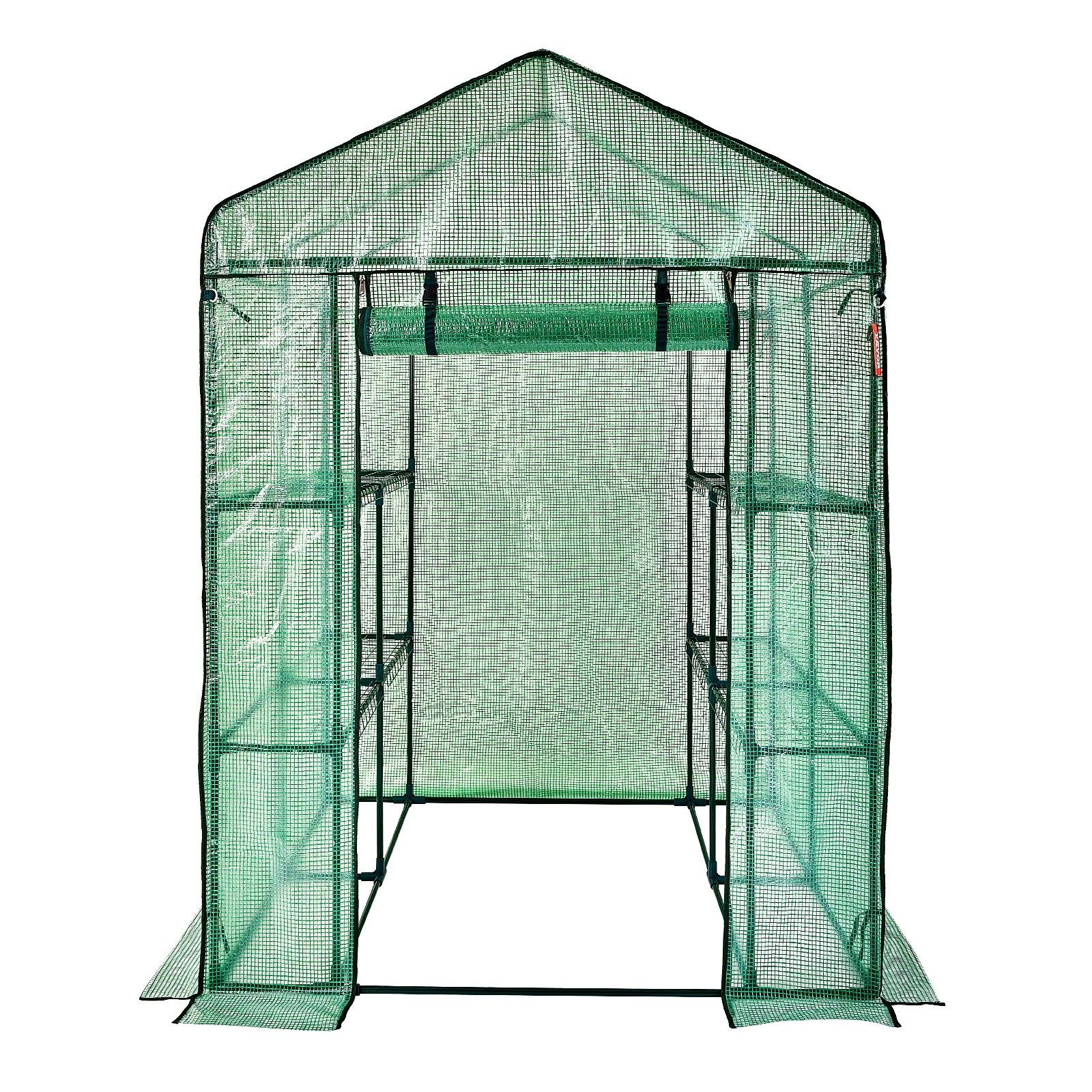 VEVOR Walk-in Green House, 4.6 x 4.6 x 6.6 ft , Greenhouse with Shelves, High Strength PE Cover with Zipper Door and Steel Frame, Assembly in Minutes, Suitable for Planting and Storage