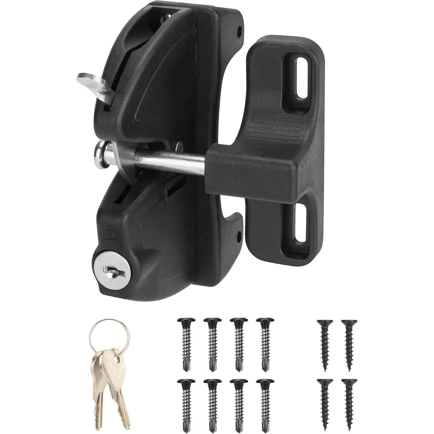 Key Lockable 2 Sided Gate Latch, Self Locking Gate Fence Lock for Outdoor Gates, Locking Door Latch Hardware for Metal Wood Vinyl Fence, Black FinishGift