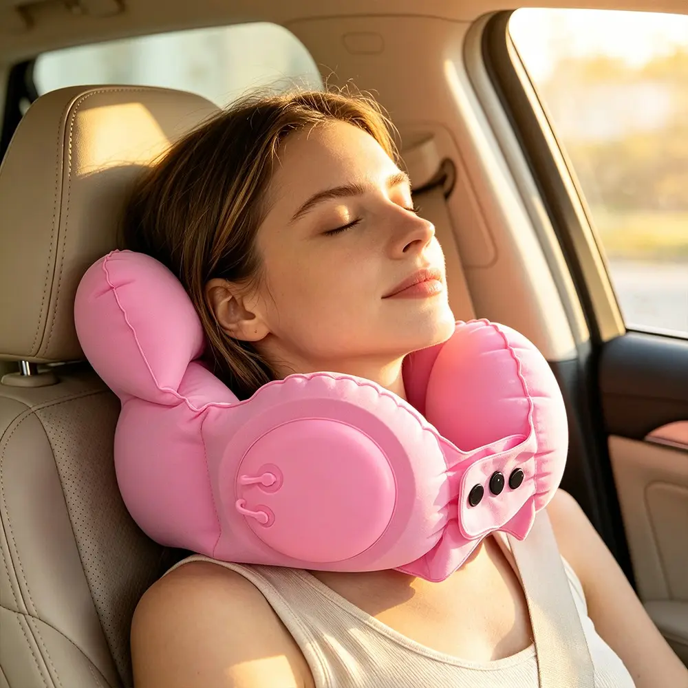 Quick Inflation Ergonomic Neck Pillow, Press-In Air Travel Neck Cushion, Ideal for Plane, Driving, Road Trip, Camping, Outdoor Activities