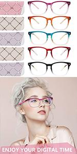 4 Pack Progressive Multifocus Reading Glasses for Women Blue Light Blocking Multifocal Readers with Spring Hinge