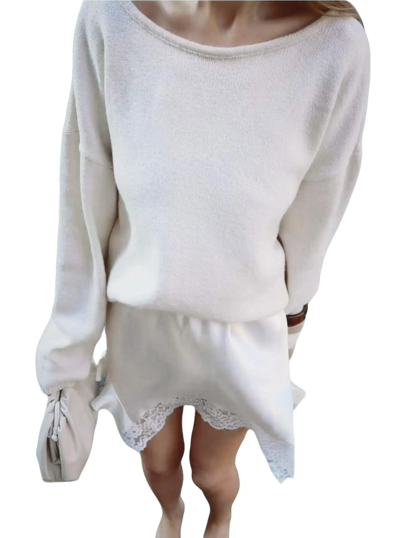 Women's Cozy Cream Open Back Knitted Sweater - Elegant Low U-Back, Oversized Fit, Perfect for Fall