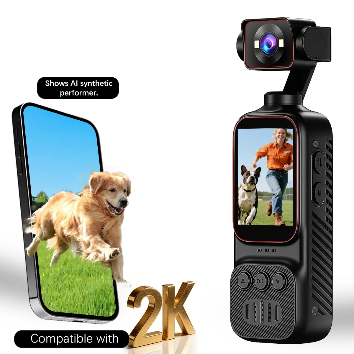 2K Body Camera with 270° Rotatable Lens, Mini Camera with 8X Digital Zoom, Portable Vlogging Camera with LED Fill Light, WiFi Connection, Video & Audio Recording for Travel Hiking Cycling