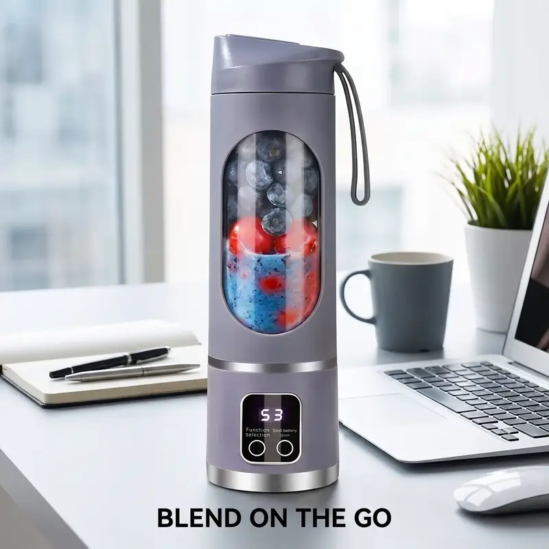 Portable Blender, USB Rechargeable Blender with LED Display for Smoothies and Liquid Diets, Small Juicer Blender for Milkshakes, Home Kitchen Smoothie Maker Appliance #GLOBAL PICKS