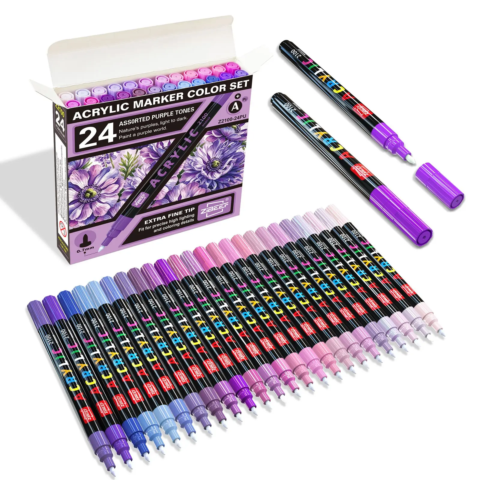 Guangna Acrylic Paint Marker Pens, Art Markers, 24 Colors, 0.7mm Fine Tip, Strong Coverage, Ideal for Art, DIY, School Supplies, Back-To-School Season
