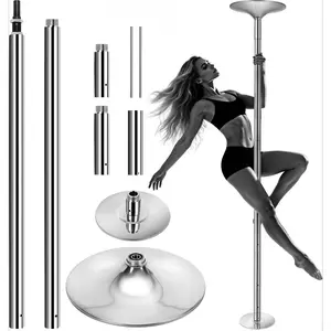 Professional 45mm Dancing Pole for Home, Spinning & Static Pole Dance Fitness Pole, Adjustable Height 7.6ft-9ft, Removable Portable with Floor/Ceiling Protection for Carpet & Hard Floor,Silver