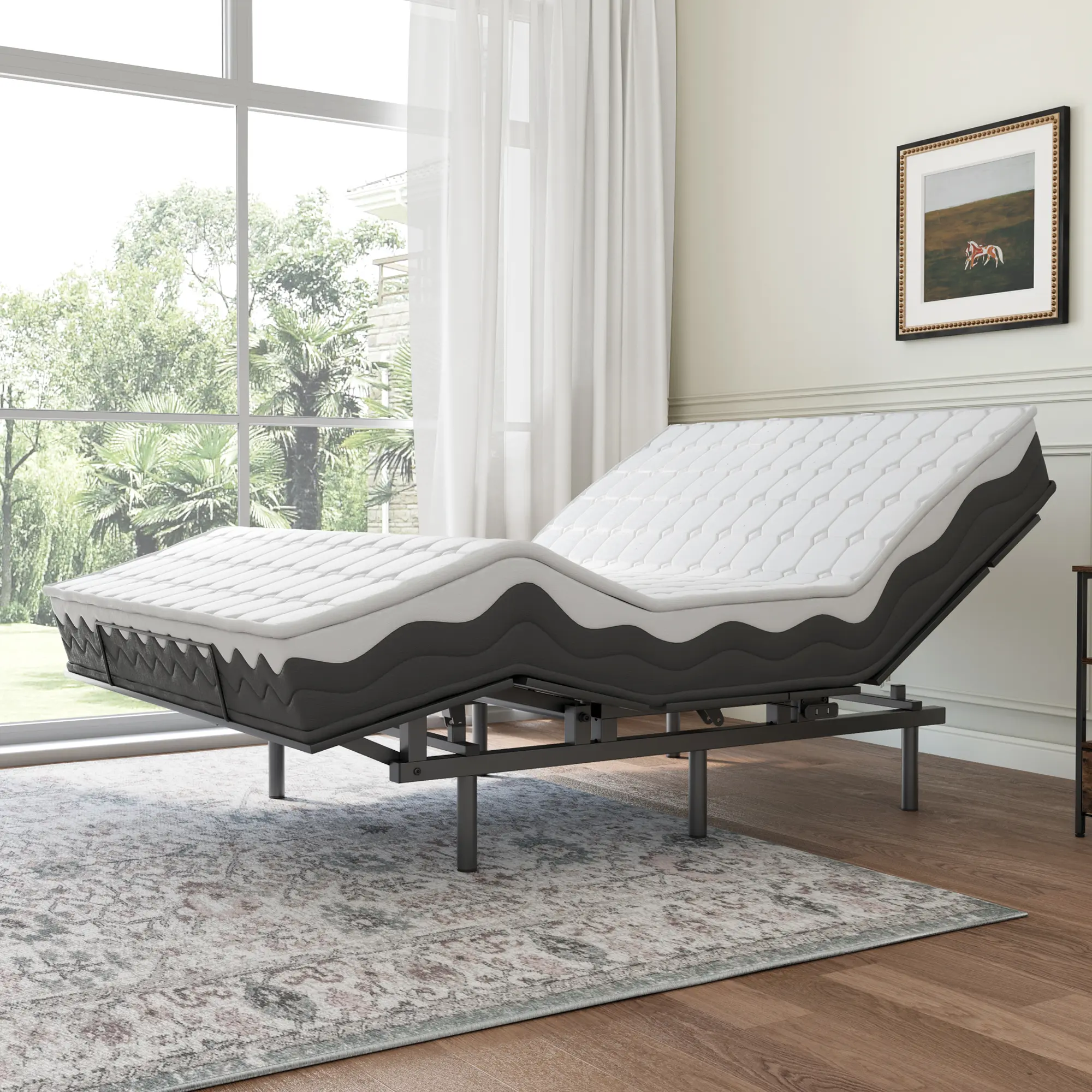 Adjustable Electric Bed Frame with Mattress Included – Zero-Gravity Smart Bed Base with Head & Foot Lift, Under-Bed Night Light, Wireless Remote Control – Full Size 54"x75"