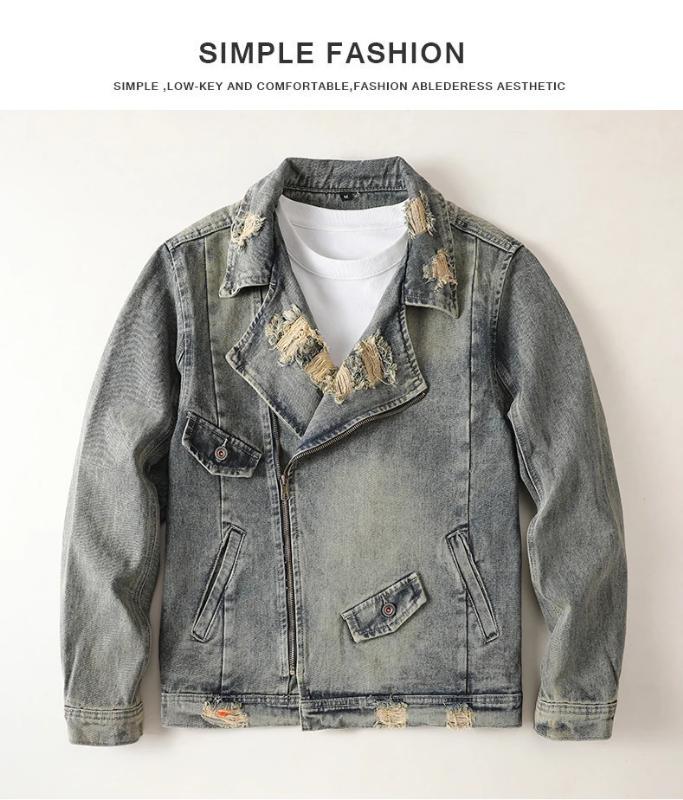 Kyn Apparel Spring and Autumn Casual Jacket Men's American Retro Top Multiple Pockets Ripped Splicing Cowboy Coat Korean Fashion