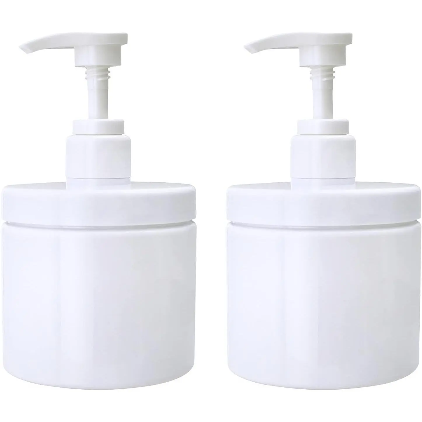 2PCS 500ml Pump Bottle Dispenser White Plastic Pump Bottles | Refillable Bottles, Wide Mouth Jar Style, Empty Pump Bottles, Bathroom Shower Containers, for Lotion, Shampoo, Conditioner