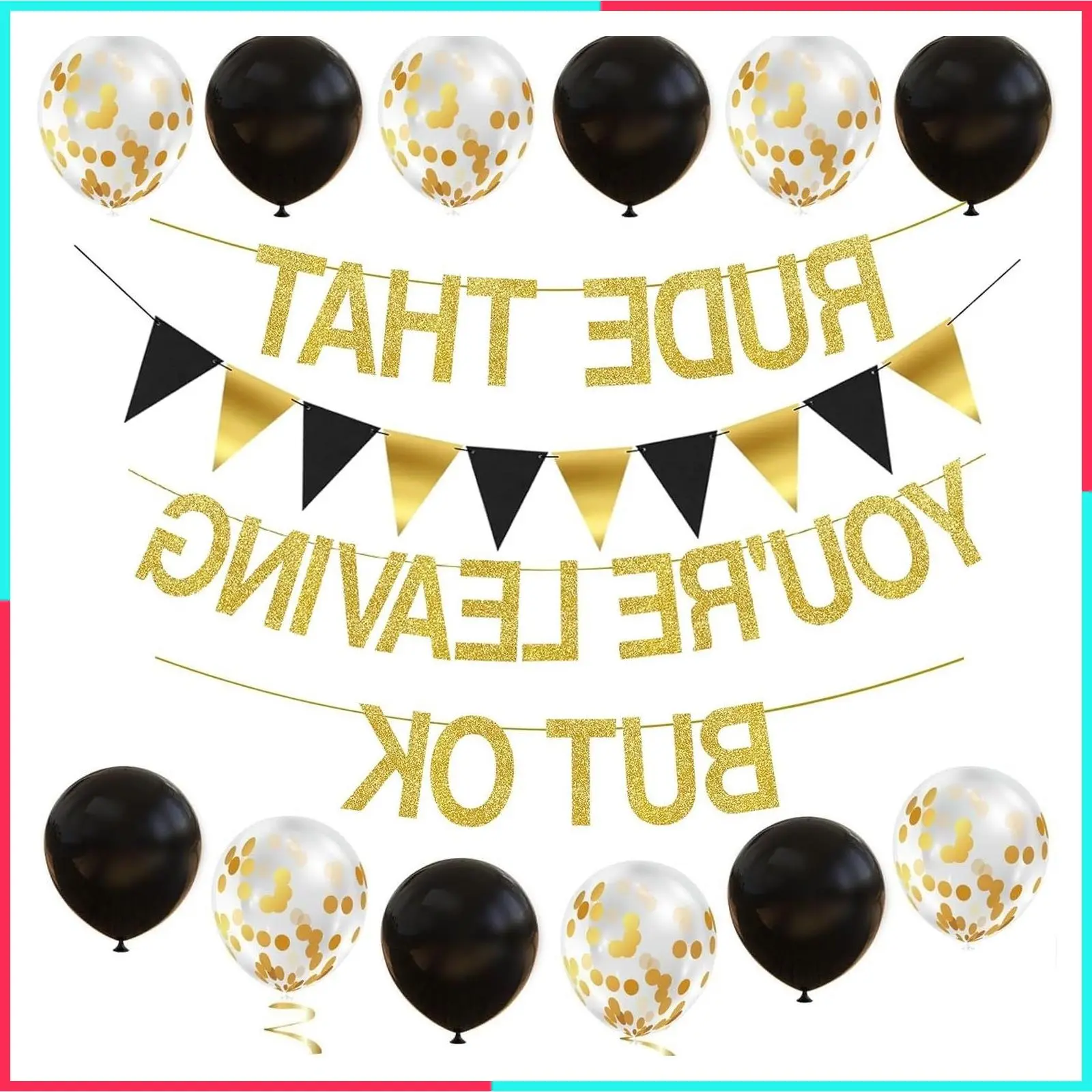 Rude That You're Leaving But OK Banner Going Away Party Decorations Funny Farewell Party Decorations Set with Black and Gold Glitter Perfect for Office Coworker Goodbye Party Decorations
