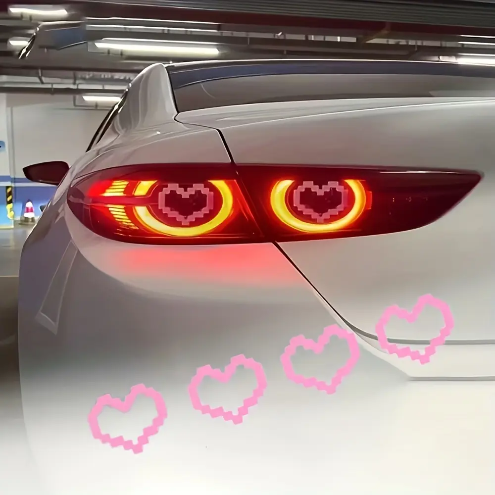 4pcs Mosaic Heart-Shaped Pixel Love Heart Car Sticker Car Window Decoration Waterproof Sticker Headlight Taillight Decoration Sticker