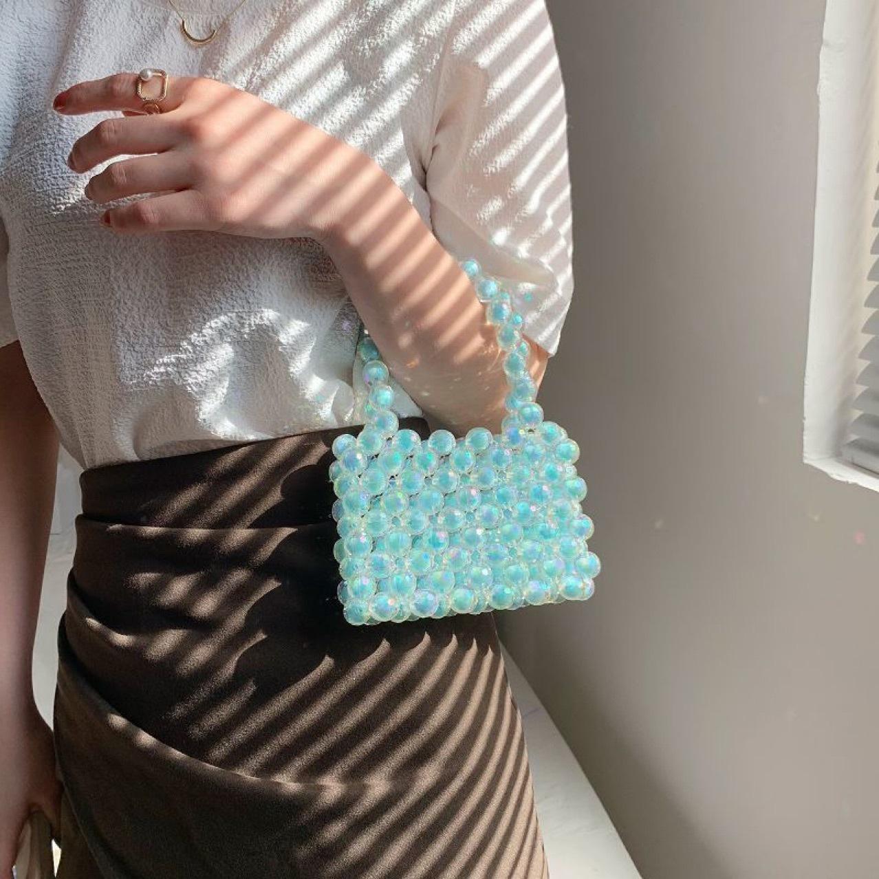 Handmade woven bags, beaded bags, colorful bead-in-bead acrylic finished handbags, tote bags