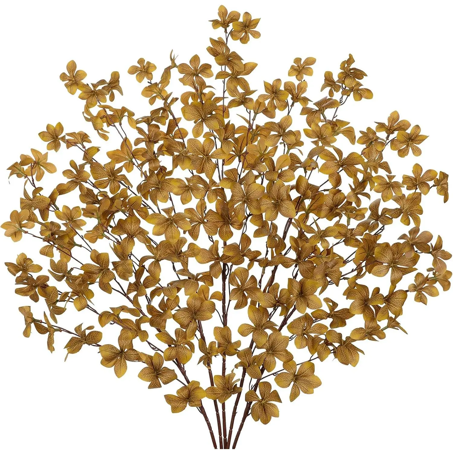 33.5" Long Artificial Fall Leaves Stems for Table Centerpieces, 5 Pcs Faux Fall Stems and Branches for Vase Filler, Falls Greenery Stems for Farmhouse Autumn Harvest Thanksgiving Decor, Deep Yellow
