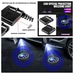2Pcs Stick-On Wireless Car Door Logo Projector Lights, No Wiring LED Puddle Courtesy Light Compatible with Subaru Impreza WRX STI Solterra Outback Forester Crosstrek