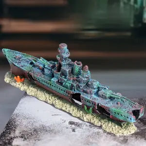 Aquarium Resin Sunken Pirate Ship Multifunction Creative Warship Wreckage Wear Resist Shipwreck Decorations for Fish Tank Cave Decor Accessories