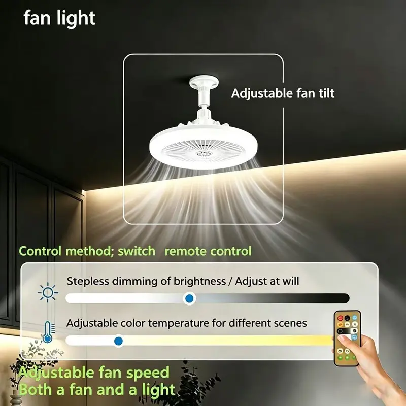 Modern Smart LED Ceiling Fan Light, Remote Control, Adjustable Brightness, Three Light Colors, Interior LED Lights, Bedroom LED Lights, E26/e27 Socket, Bathroom, Bedroom, Kitchen