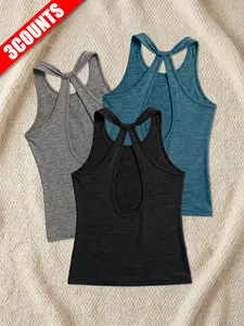 Women's Sporty Backless Tank Top, Breathable Sleeveless Workout Shirt, Slim Fit, All Season, Elegant Design, Ideal for Fitness Training, Backless Sports Vest
