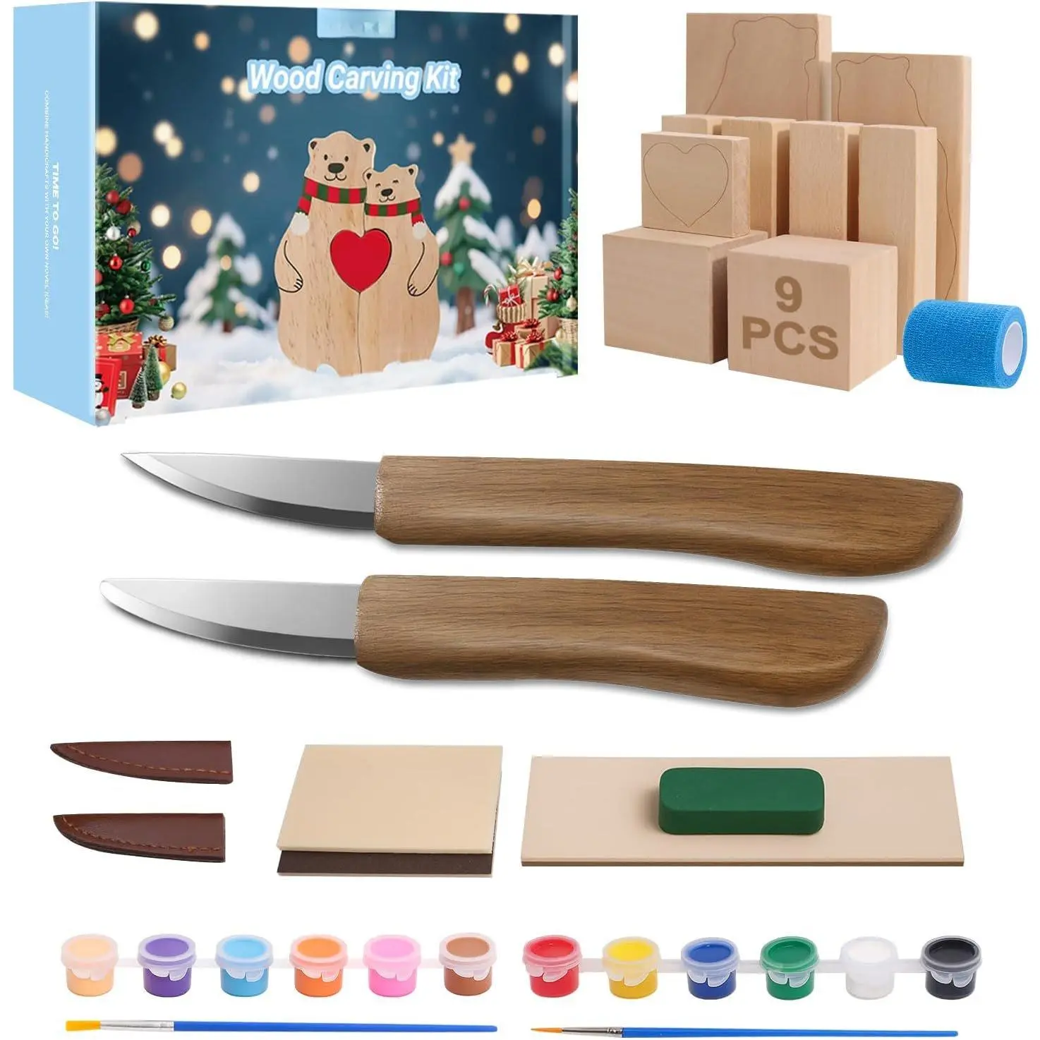 Carving Kit for Beginners with Basswood Blocks & Whittling  | Complete  carving set with basswood blocks, carving , paints and polishing tools for beginners and DIY gifts