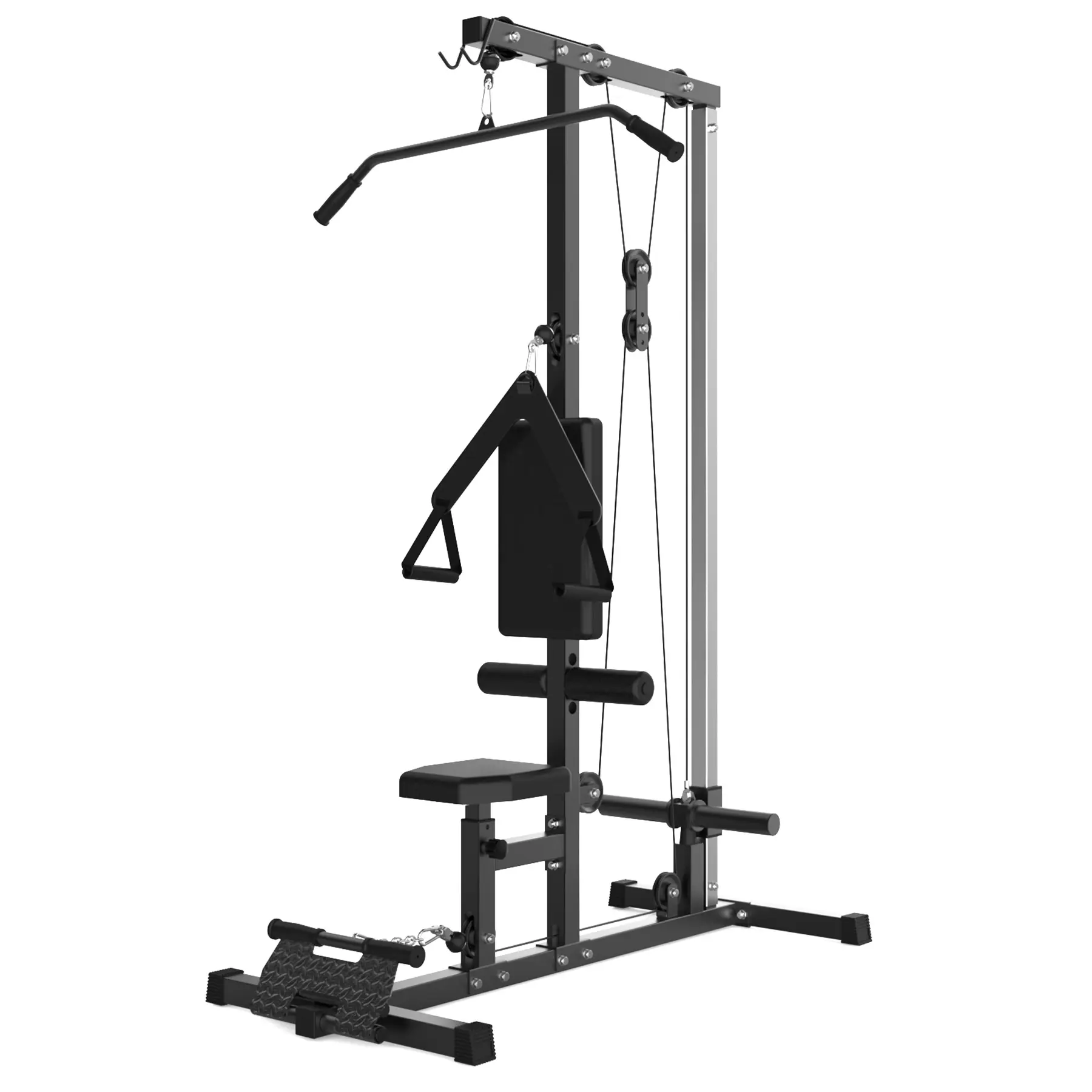 【Garvee】Cable Machine, LAT Pull Down Machine, Lat Row Cable Machine with High and Low Pulley Station, Heavy Duty Back Workout Machine with Leg Support for Home Gym Body Training, Black