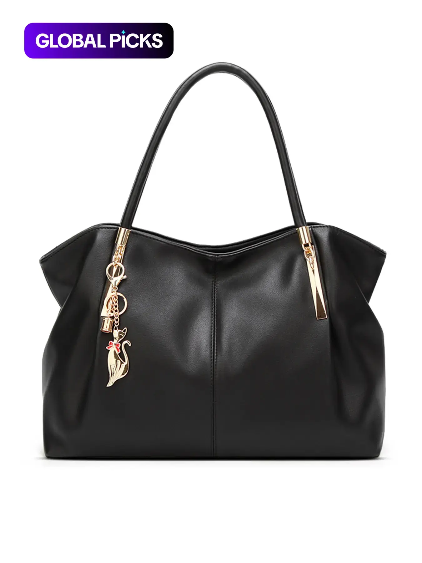 Women's PU Leather Fashion Tote Bag With Metal Cat Bag Charm Pendant, Fashionable Unique Bags, Casual Daily Work Handbag, All-Purpose Shoulder Bag for Shopping and Daily Use