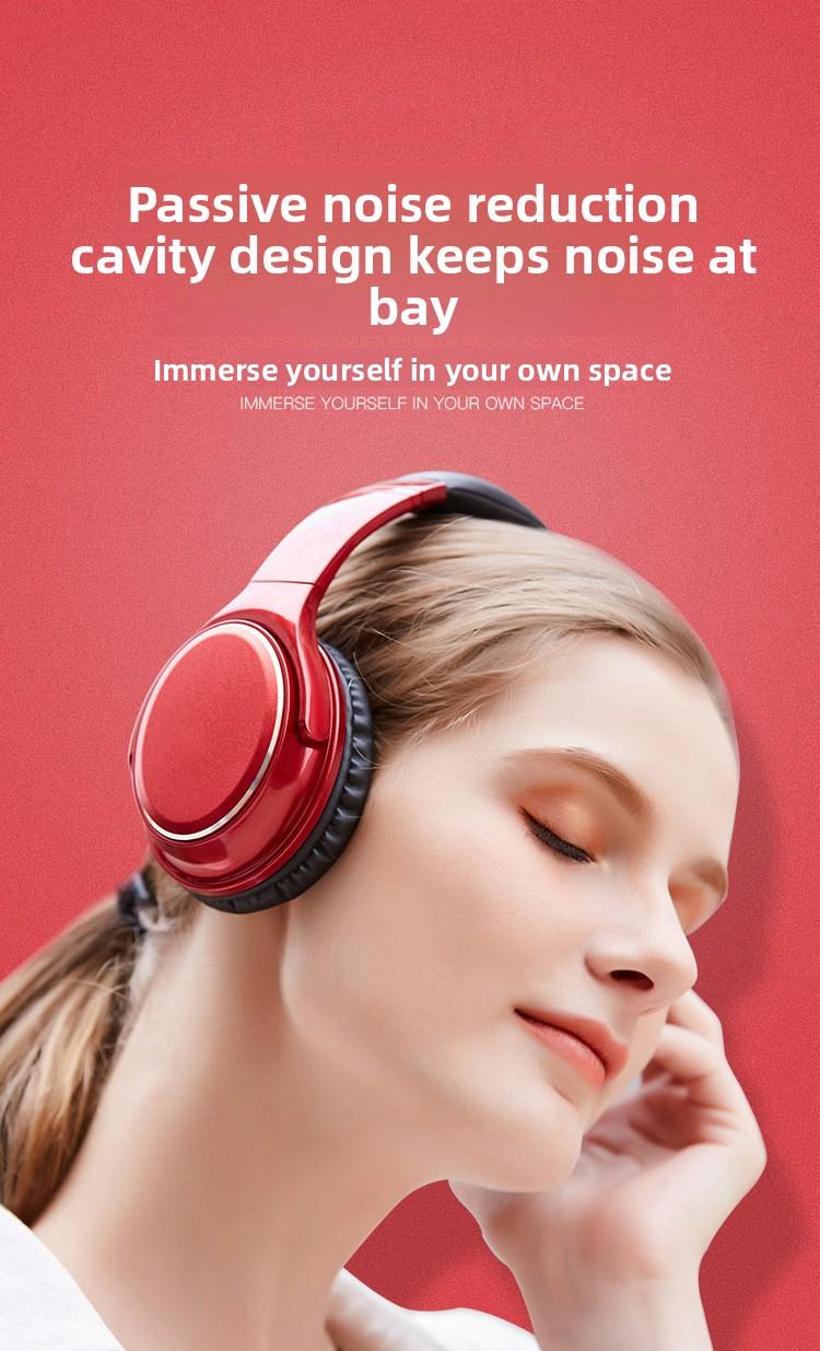 Retro over-ear Bluetooth headphones with card slot, foldable, wireless noise-cancelling music headset