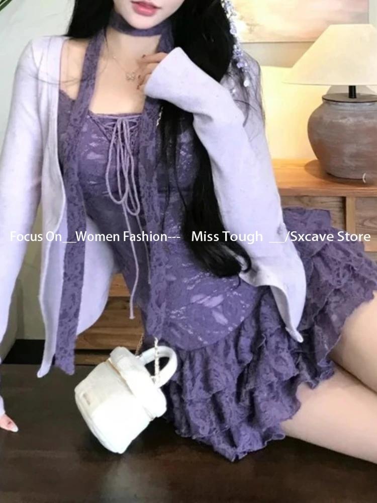 2026 New Women Birthday Rave Korean Fashion Gyaru  Coquette Outfits 2 Piece Set Fake Two Pieces Top + Mini Ruffle Skirts Chic