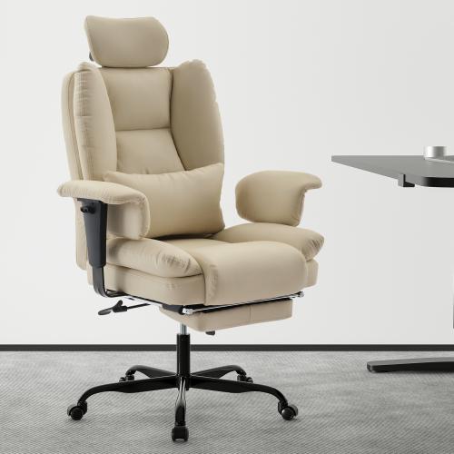 【Bellemave】Office Chair, Big and Tall Executive Office Chair with Footrest, Metal & Wood,Velvet Leather Computer Chair, Ergonomic Reclining Chair High Back, Large Home Office Chair (Black)