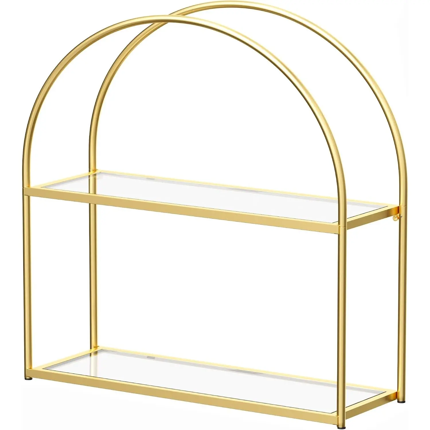 2-Tier Arched Wall Shelf with  Frame & Transparent Shelves | Sturdy Tempered Clear Glass Shelves with Ample Storage Space; Decor for Living Room, Bath, Kitchen,  &  Office