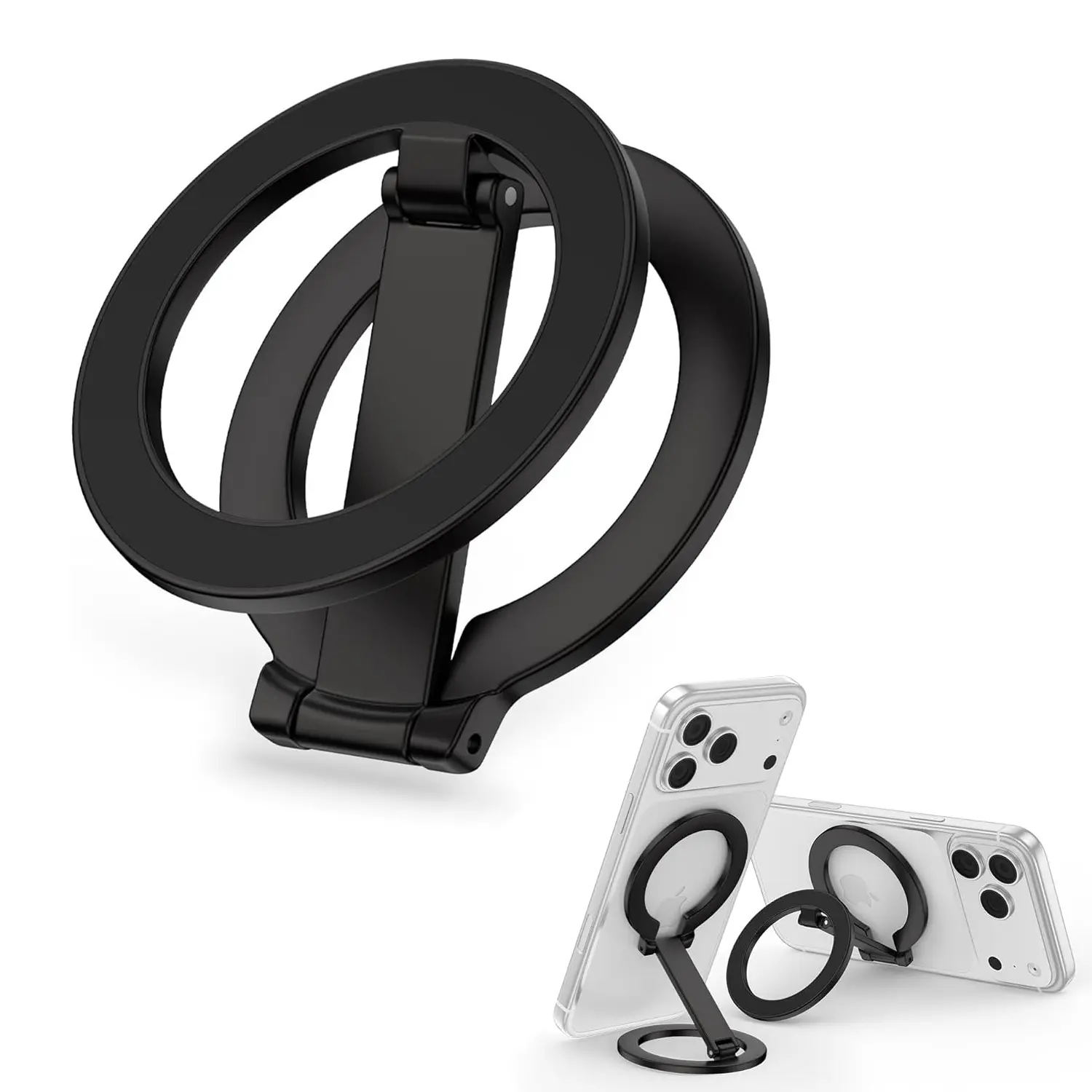 Dual-Mag MagSafe Mobile Phone Grip Holder - Compact Foldable Dual-Sided Magnetic Finger Ring Kickstand, Adjustable Loop Accessories for iPhone 17/16 Pro Max/15 Plus/14 Pro/13/12, Samsung, Mag Car Mount & Case