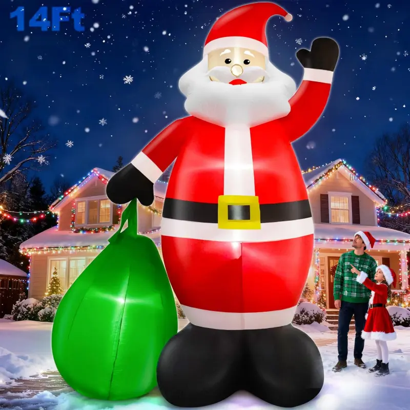 14 Ft by 8.5 Ft Giant Christmas Inflatable Santa Claus with Gift Bag Outdoor Decorations, Lighted Outside Standing Blow Up Santa Yard Decor for Lawn Garden Parties Holiday Xmas DecorationsH6LaceLure