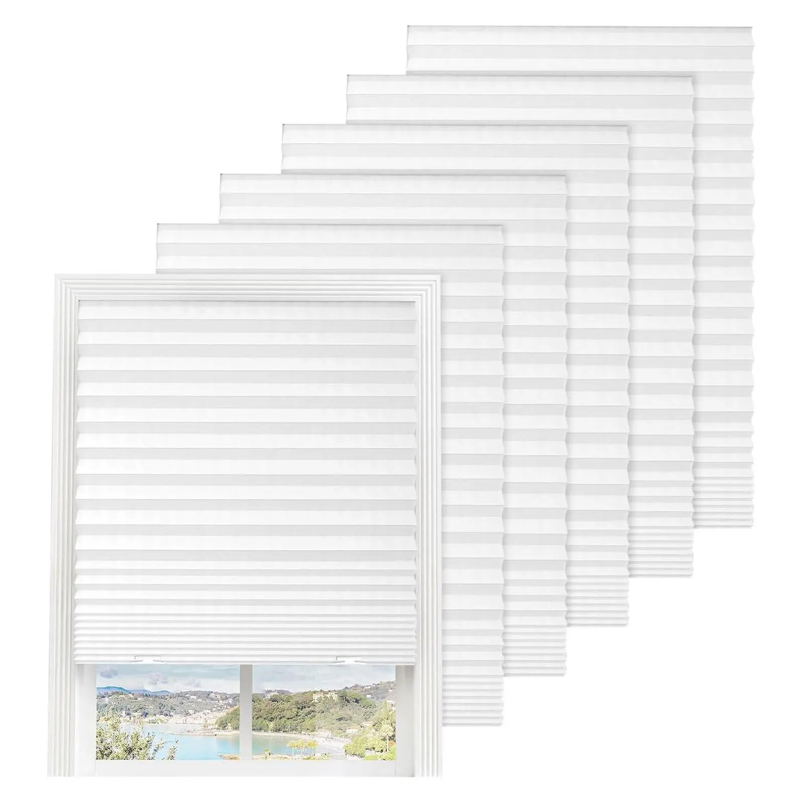 6 Pcs Cordless Pleated Light Filtering Window Shades, 36 x 72 in, Temporary Paper Blinds Easy to Cut & Install with 12 Clips, WhiteGift