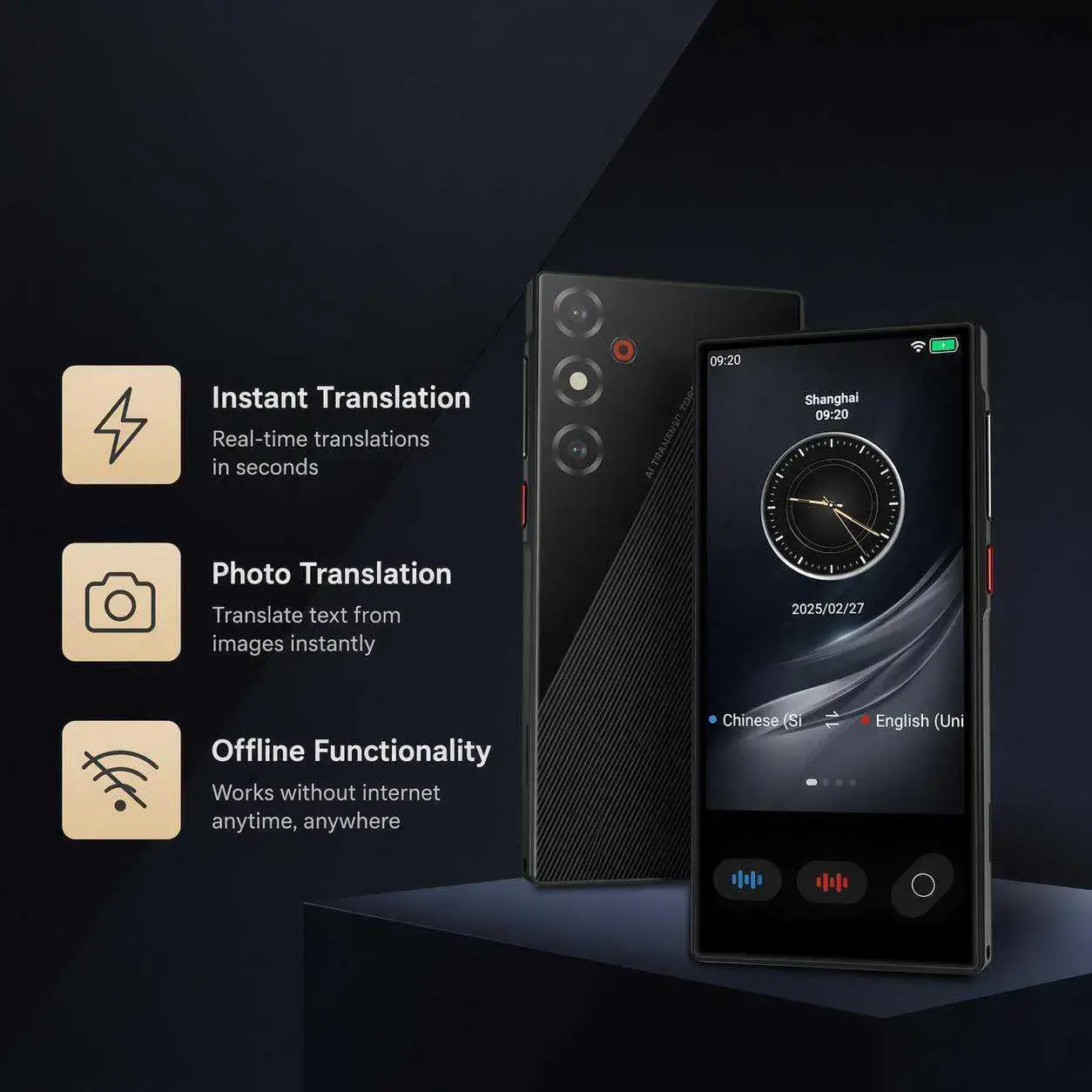 AI Smart Mini Translator Device, Portable Real-Time Bidirectional Spanish–English Translator for Business, Travel and Learning, Supports Online/Offline Photo and Speech Translation #GLOBAL PICKS
