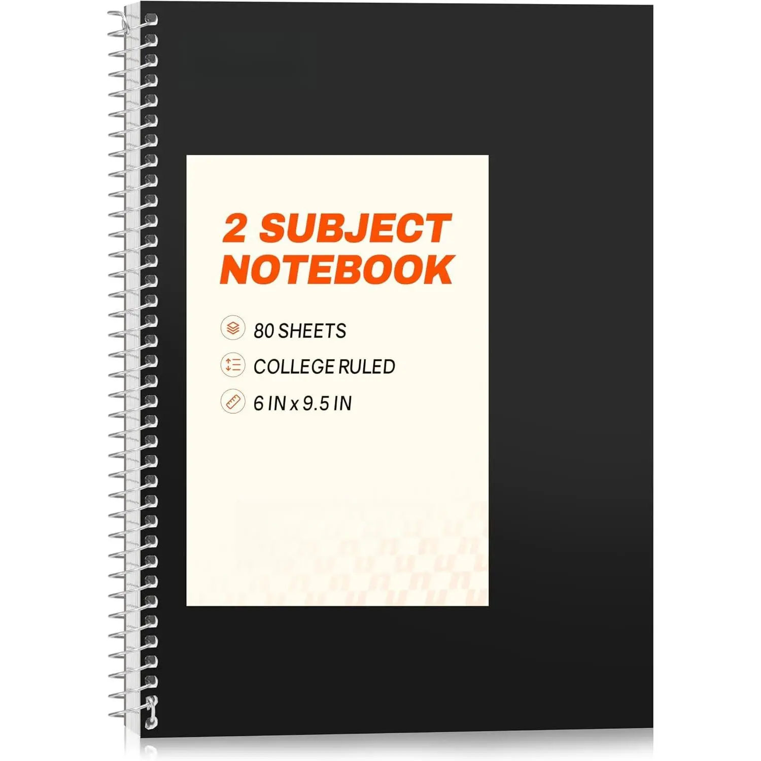 Spiral Notebook, 2-Subject, College Ruled Paper, 6" x 9-1/2", 80 Sheets, Spiral Notebooks for School, Black