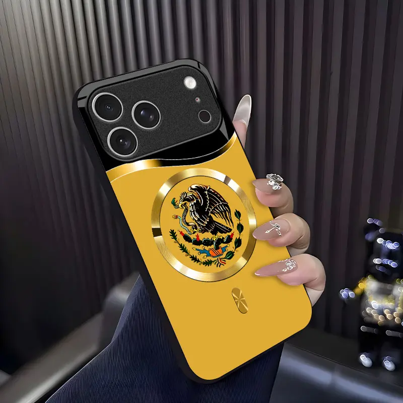For 【iPhone 17 Pro】Phone Case, Mexican Eagle Ethnic Totem Phone Case, Vintage Latin Culture Print Design, Shockproof & Wear-Resistant Protective Cover, Magnetic Charging Glass Case, MagSafe，Unisex Ethnic Style Phone Case.-XS9527