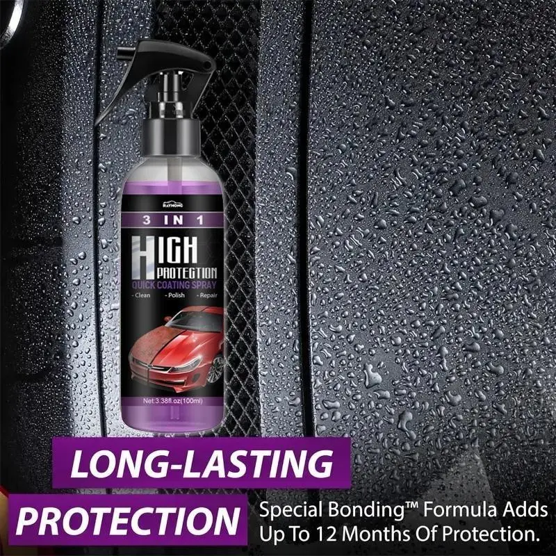 Three-In-One Nano Ceramic Car Protection Spray, Quick Application Liquid Wax, Repair Agent, Detail Sealant for Car Care