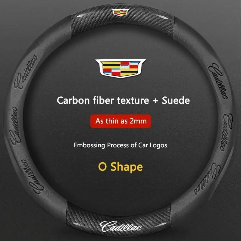3D Embossed Non-Slip Carbon Steering Wheel Cover 38cm, Compatible with Cadillac Ats Bls Ct4 Ct5 Ct6 Cts, Solid Design for Comfort, Carbon Fiber Steering Wheel Cover