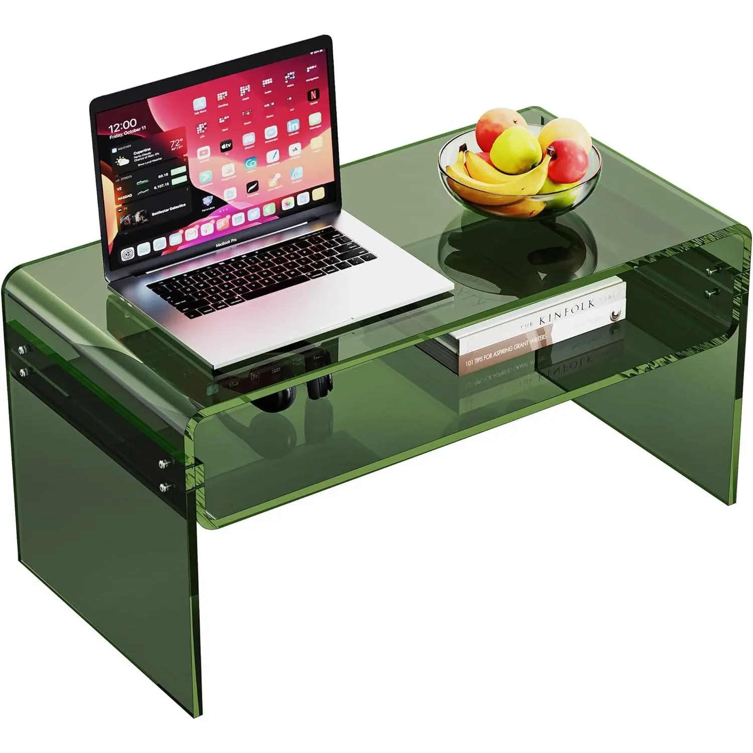 【SummerFinds】Solaround Green Acrylic Rectangular Coffee Table - 31.5x15.8" Retro Lucite Piece with Storage Shelves, 15.8"H Mid-Century Modern Furniture for Living Room, Contemporary Home Decor homedecor