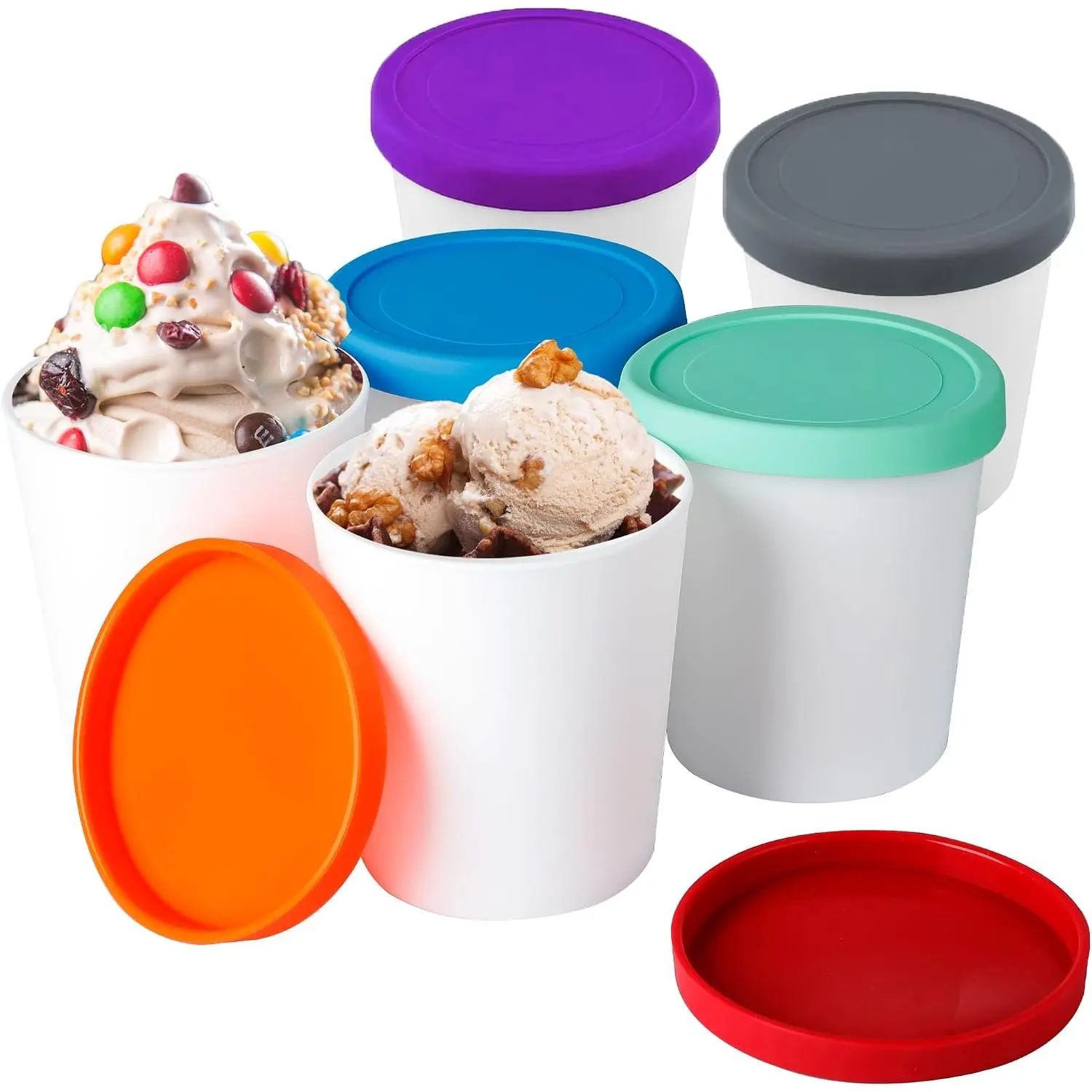 Mini Ice Cream Containers for Homemade Set (6 Pack - 8Oz),  Ice Cream Storage Containers for Freezer, Leak-Free Ice Cream Containers with