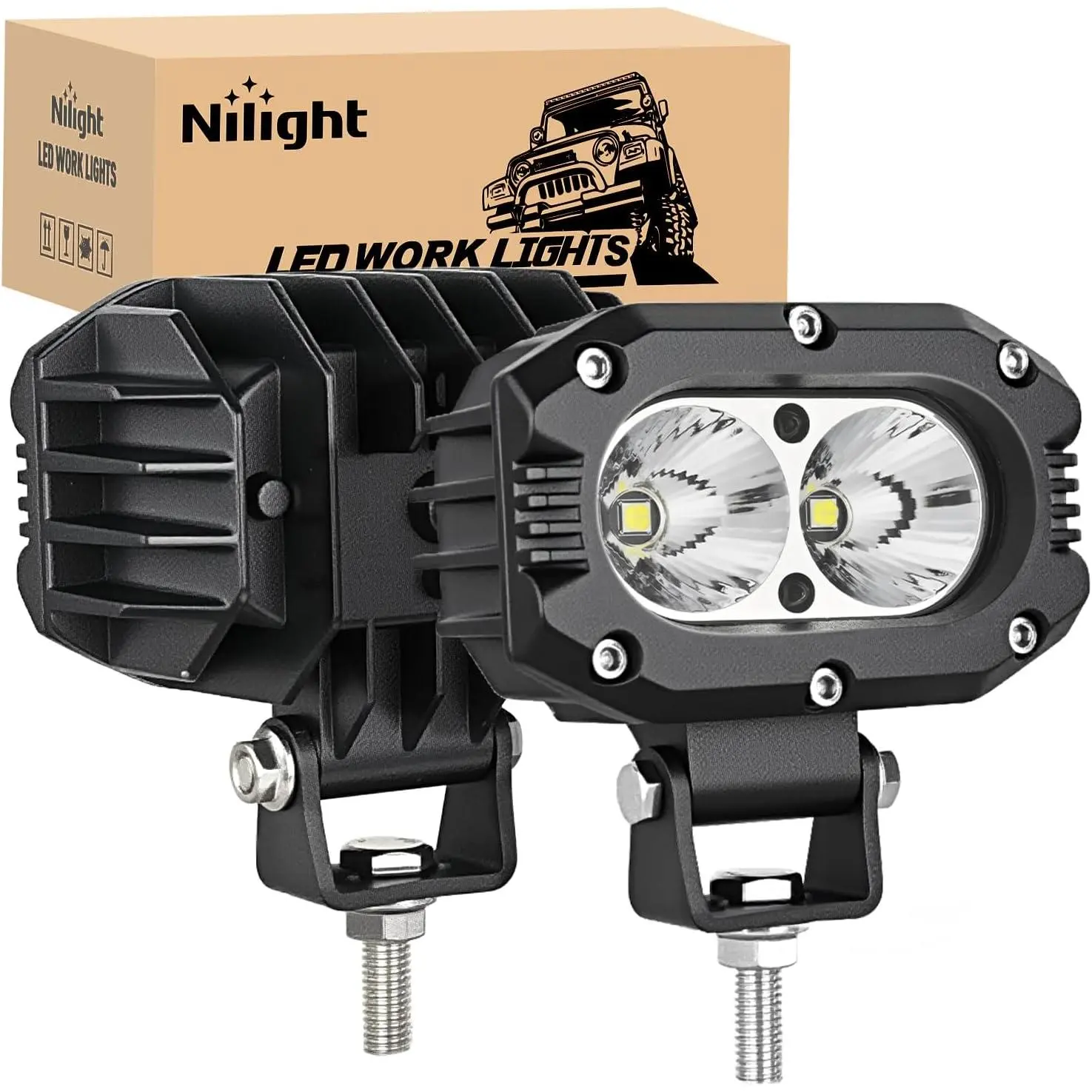 Nilight LED Pod Light 24W 4 Inch 2PCS White Flood Beam Driving Lights LED Pods IP67 Waterproof Auxiliary Offroad Lighting for Truck Tractor SUV ATV UTV Golf Cart Boat Motorcycle Dirt Bike